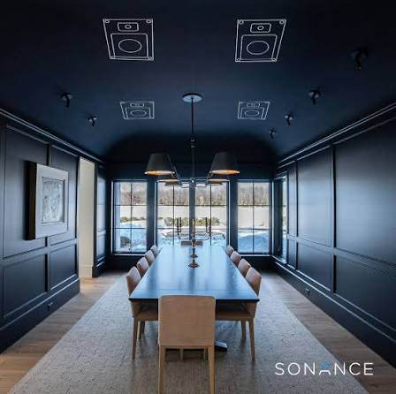 A room with Sonance in-ceiling speaker placement