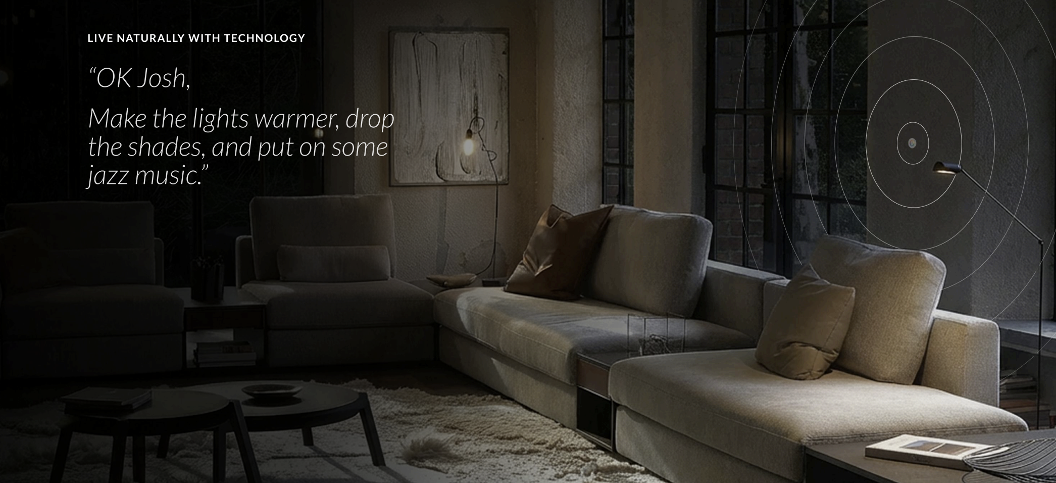 A living space controlled by voice through flush in-wall Josh Nano microphones